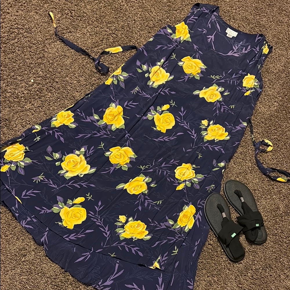Blue and Yellow Sleeveless High Low Sundress